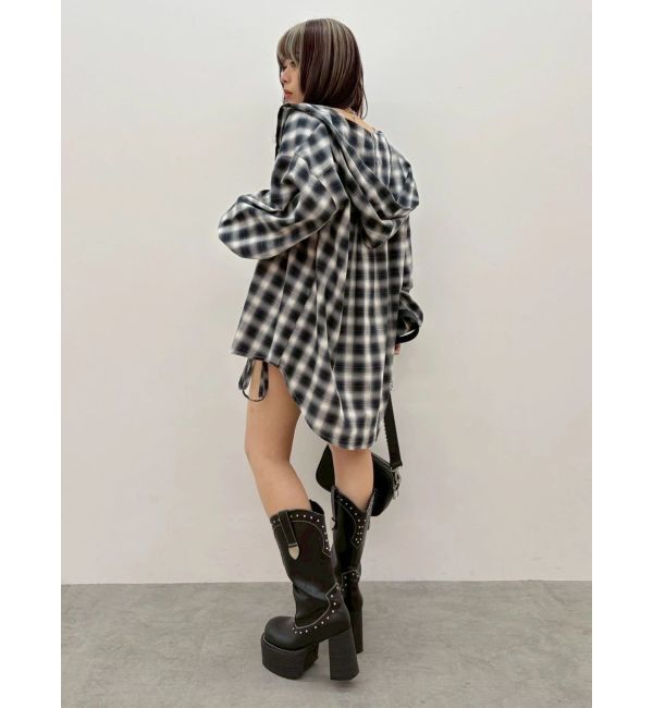 EVRIS「オーバーサイズチェックフードシャツ【セットアップ着用可能】」|シャツ・ブラウス|