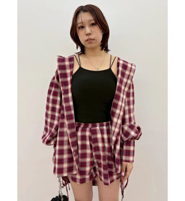 EVRIS「オーバーサイズチェックフードシャツ【セットアップ着用可能】」|シャツ・ブラウス|