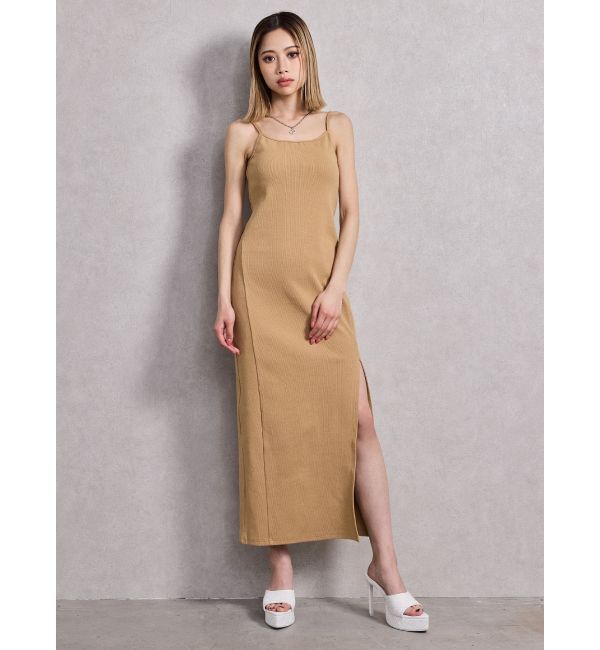 GYDA「SIDE スリットテレコキャミロングワンピース」|ワンピース|
