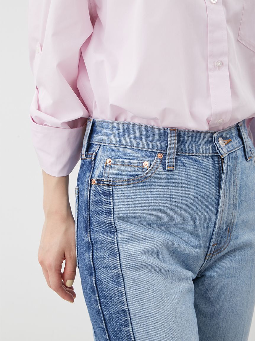 Mila Owen「配色撥水裾段差テーパードデニムパンツ」|デニム|