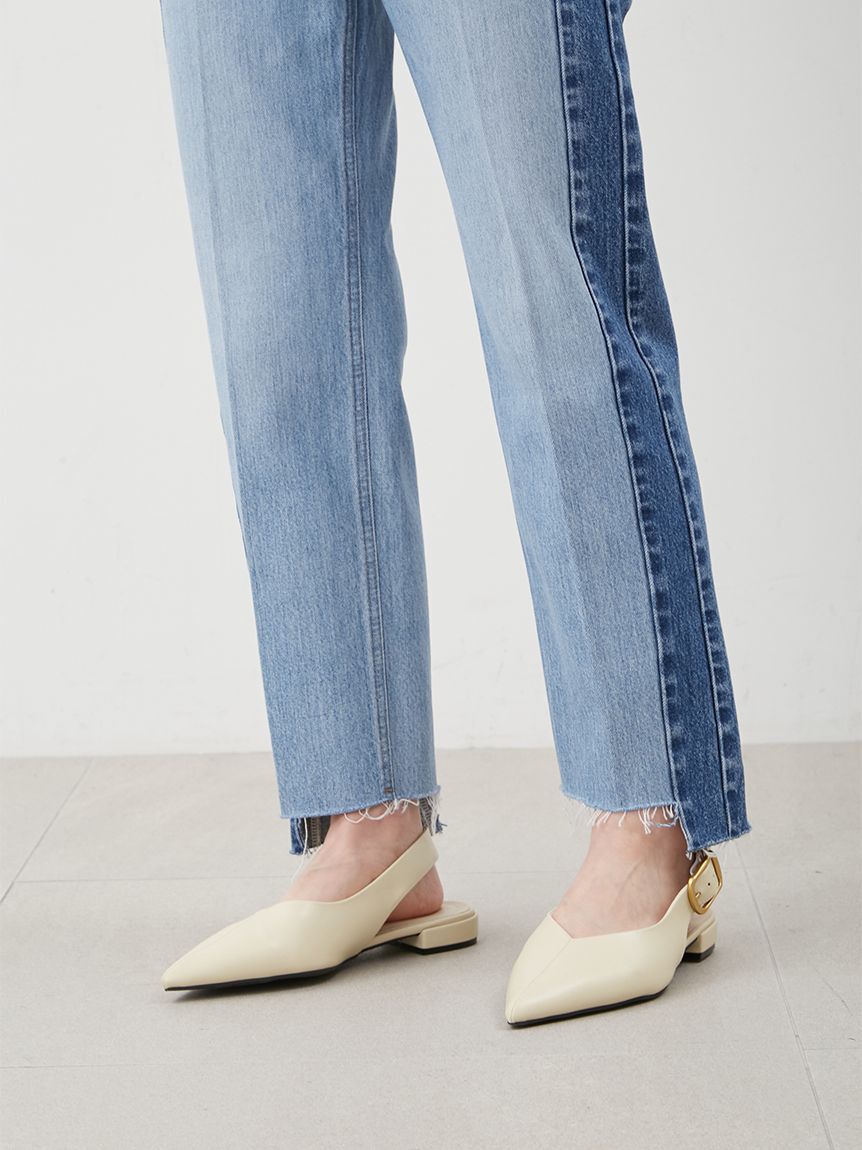 Mila Owen「配色撥水裾段差テーパードデニムパンツ」|デニム|