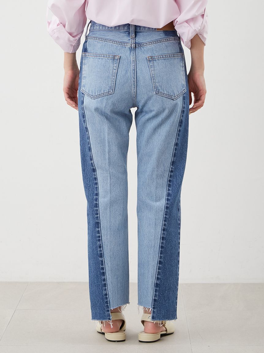 Mila Owen「配色撥水裾段差テーパードデニムパンツ」|デニム|