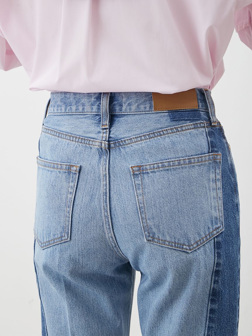 Mila Owen「配色撥水裾段差テーパードデニムパンツ」|デニム|