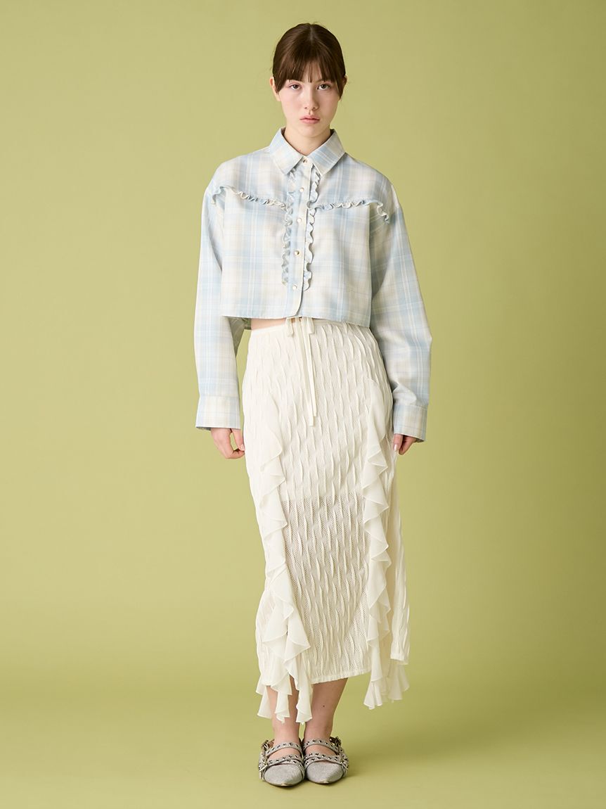 FURFUR「チェック柄クロップドフリルシャツ」|シャツ・ブラウス|