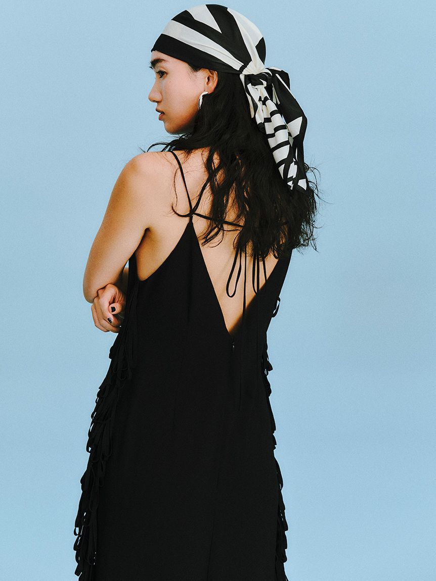 styling/「ジョーゼットフリンジワンピース」|ワンピース|BLK