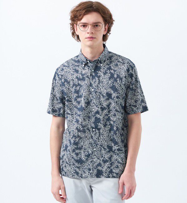 MACKINTOSH PHILOSOPHY「半袖ボタンダウンシャツ ミラクルウェーブ」|シャツ・ブラウス|ネイビー