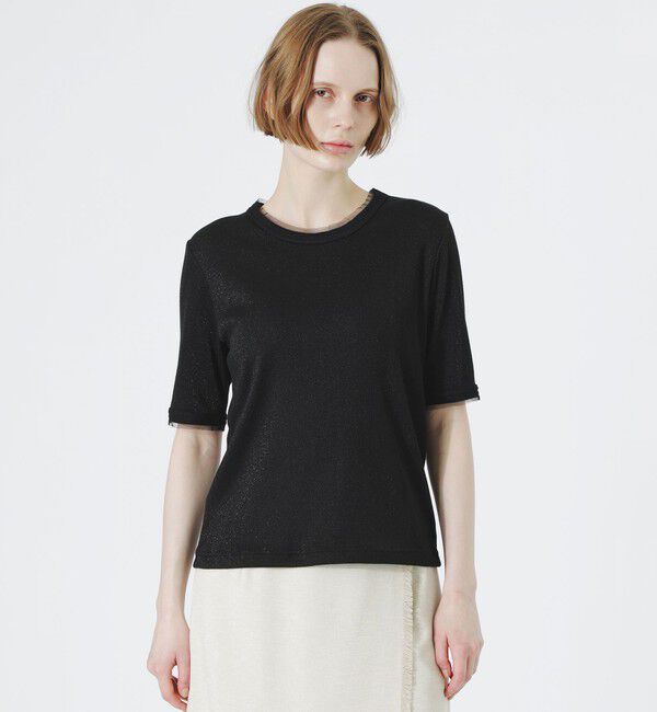  「ラメリブTシャツ」|Tシャツ・カットソー|ブラック