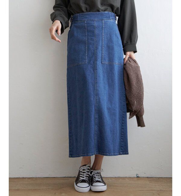 ikka「ストレッチIラインスカート」|スカート|ブルー