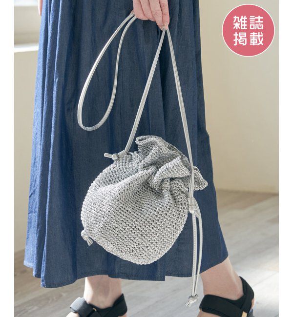 ikka「細編み巾着ショルダーバッグ」|その他|シルバー