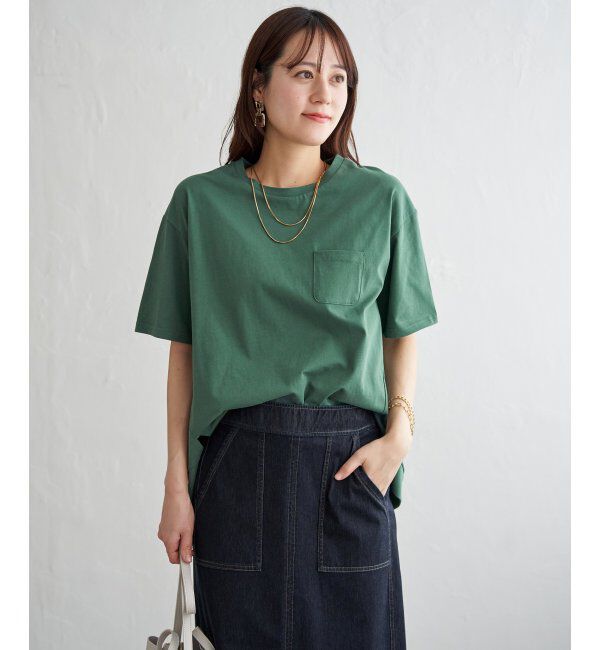 ikka「冷感コットン半袖ポケットTシャツ」|Tシャツ・カットソー|ライトグリーン