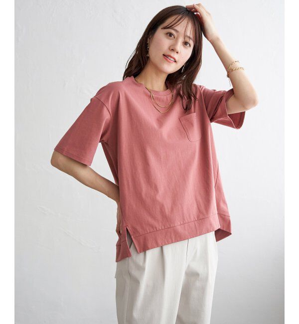 ikka「冷感コットン半袖ポケットTシャツ」|Tシャツ・カットソー|ピンク