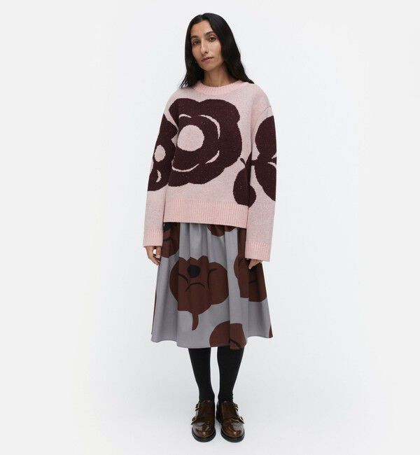 Marimekko「Virtaus Tumma ニット」|ニット・セーター|ﾗｲﾄﾋﾟﾝｸ&times;ﾜｲﾝﾚｯﾄﾞ