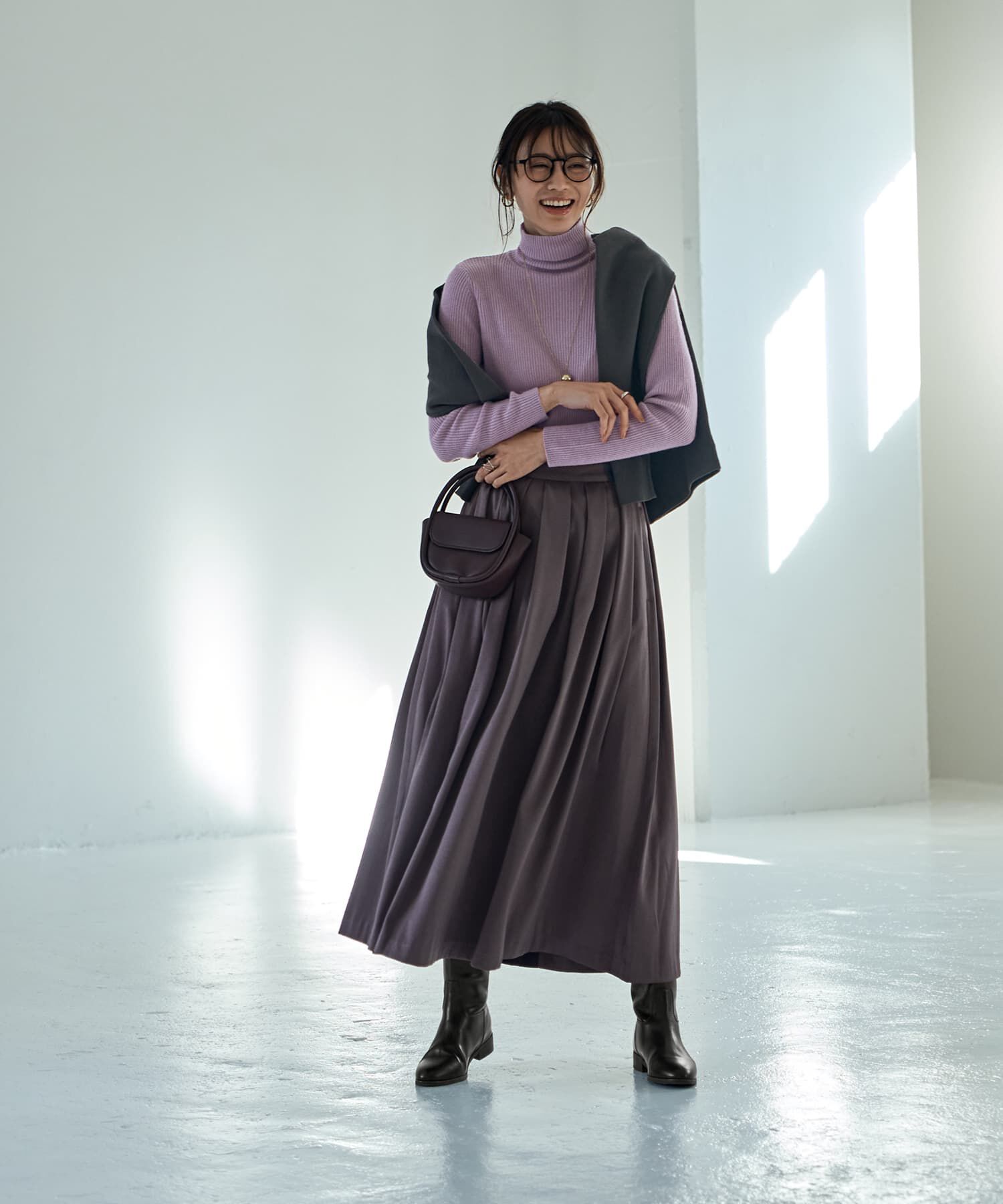 STYLE DELI「微光沢生地タックスカート」|スカート|チャコール