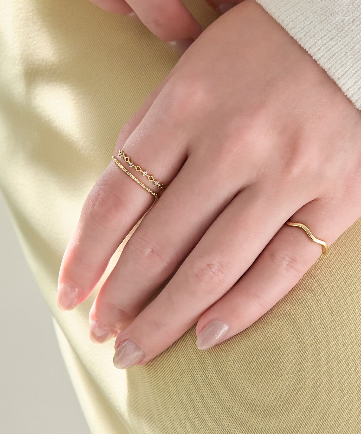 Phoebe「フェミニンプレイスドビジューセットリング ゴールド」|リング|