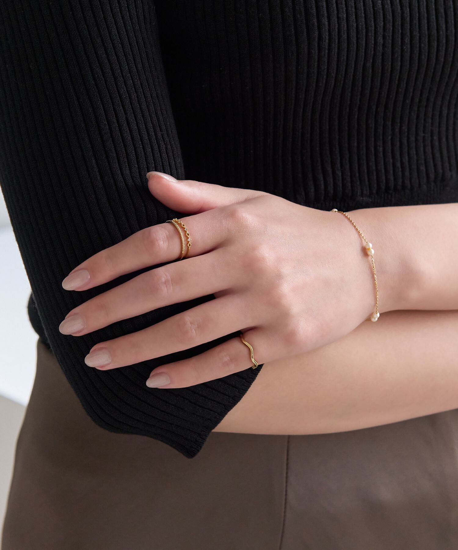 Phoebe「フェミニンプレイスドビジューセットリング ゴールド」|リング|