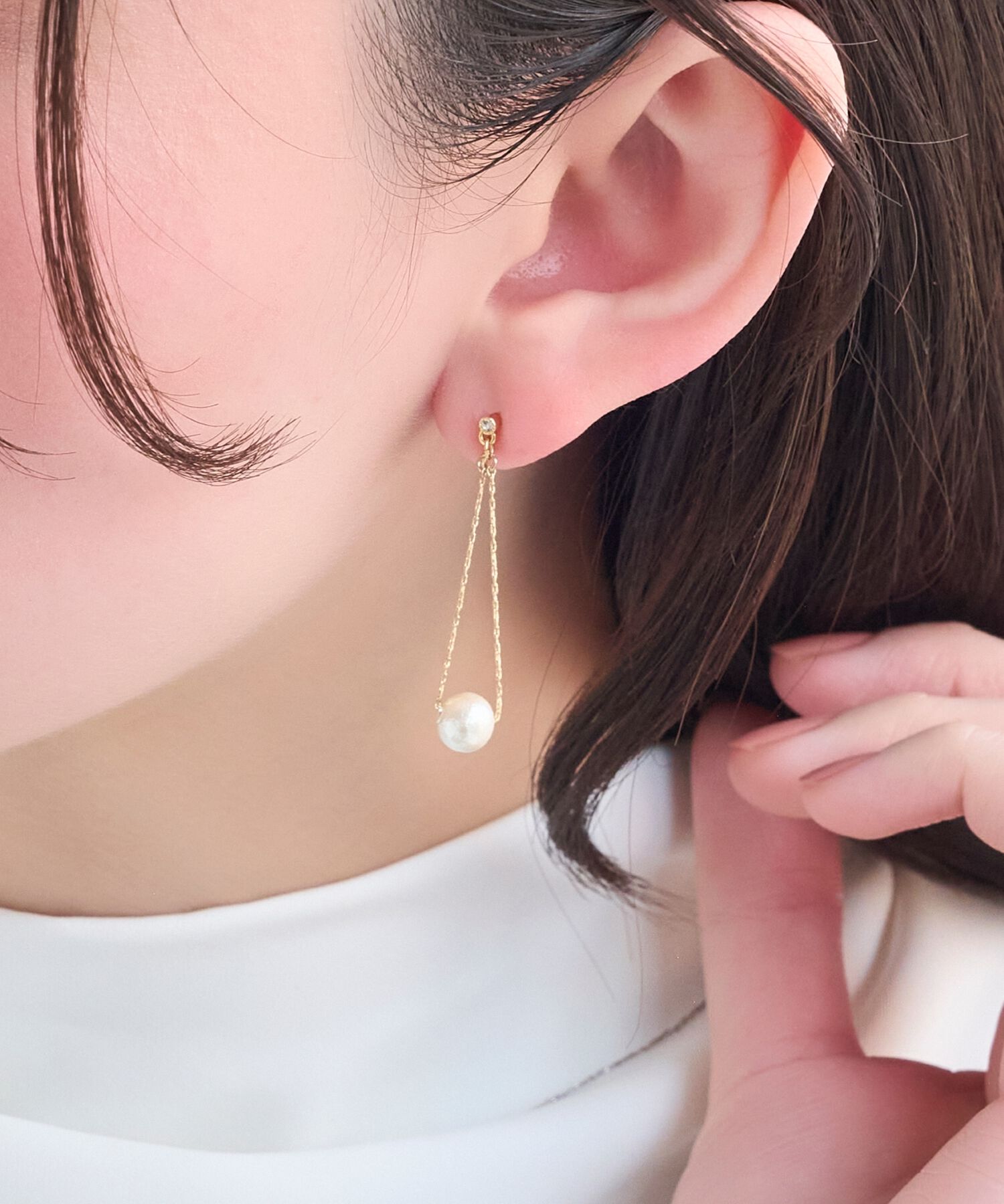 Phoebe「【痛くないシリーズ】【金属アレルギー対応】トライアングルコットンパールライトフィットイヤリング」|イヤリング|