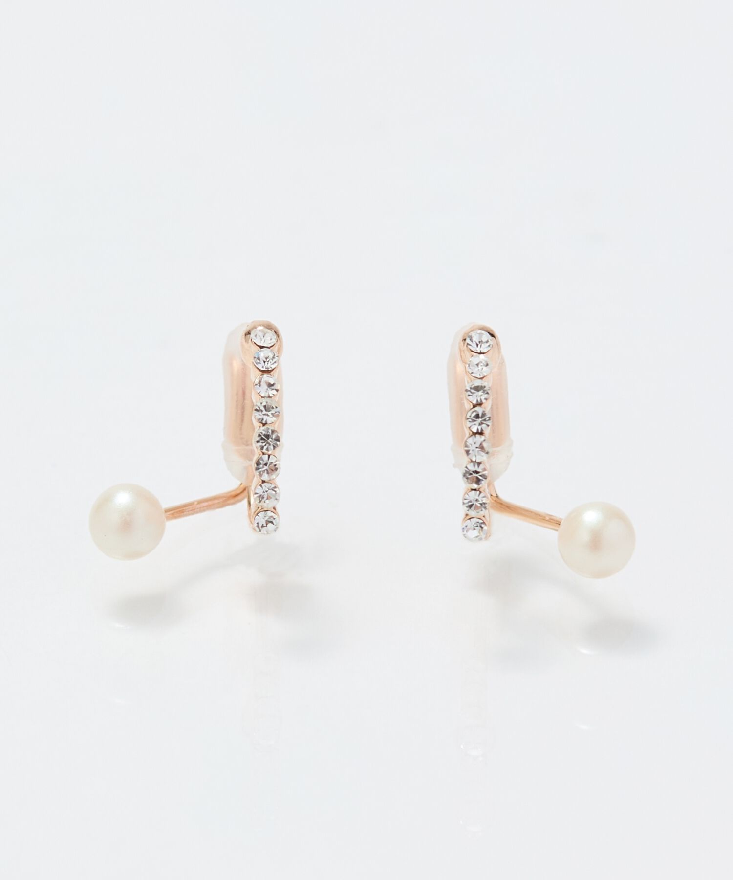 Phoebe「【痛くないシリーズ】ラインストーンパールフロートライトフィットイヤリング　シャンパンゴールド」|イヤリング|