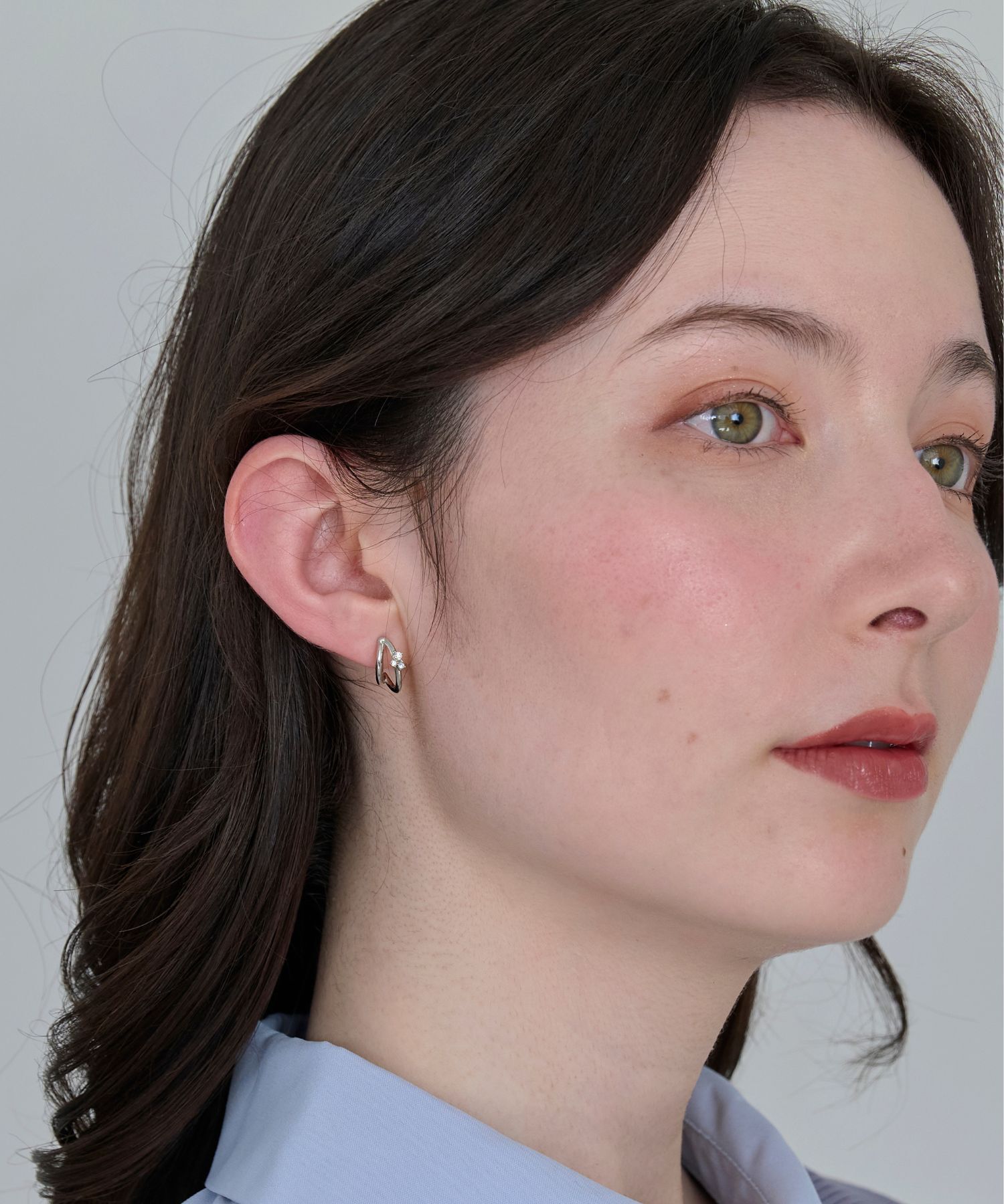 Phoebe「【痛くないシリーズ/アレルギー対応】シャイニーダブルフープライトフィットイヤリング　シルバー」|イヤリング|