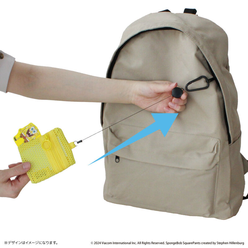 BACKYARD FAMILY「スポンジボブ グッズ 通販 スポンジ・ボブ メッシュポーチ リール付き ポーチ 小さめ ミニポーチ」|ポーチ|