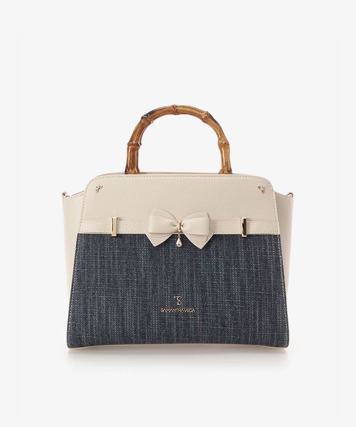 Samantha Vega「マテリアルアクセントリボンハンドバッグ」|ハンドバッグ|インディゴ