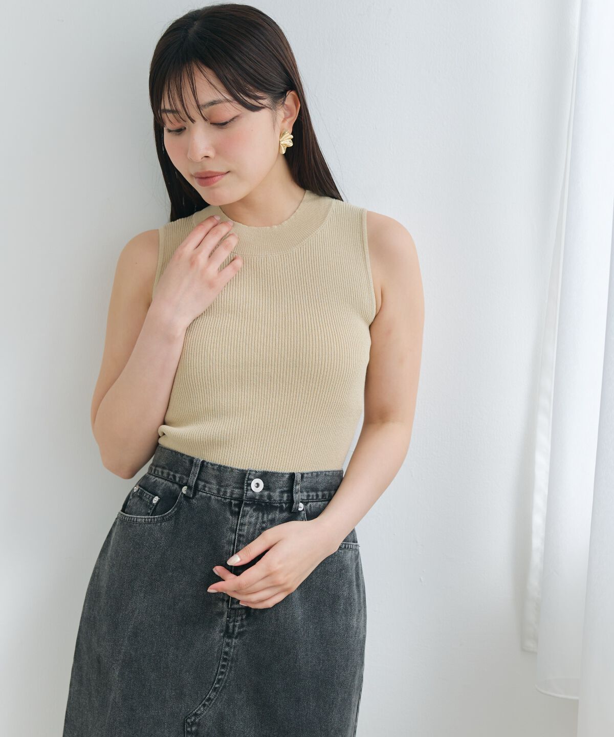 アンドクチュール「ラメノースリトップス」|ニット・セーター|ベージュ