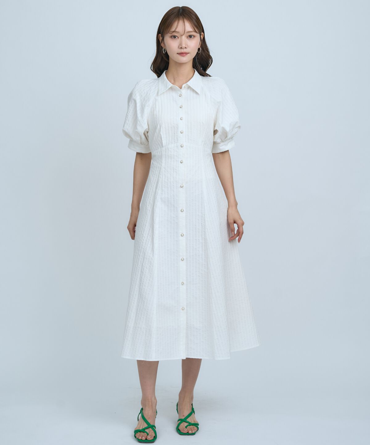 アンドクチュール「ボリュームスリーブストライプワンピース」|ワンピース|