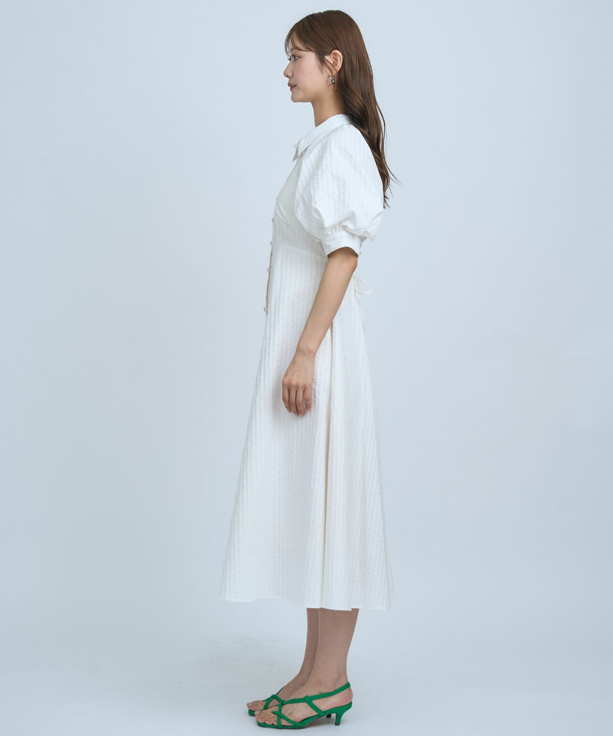 アンドクチュール「ボリュームスリーブストライプワンピース」|ワンピース|