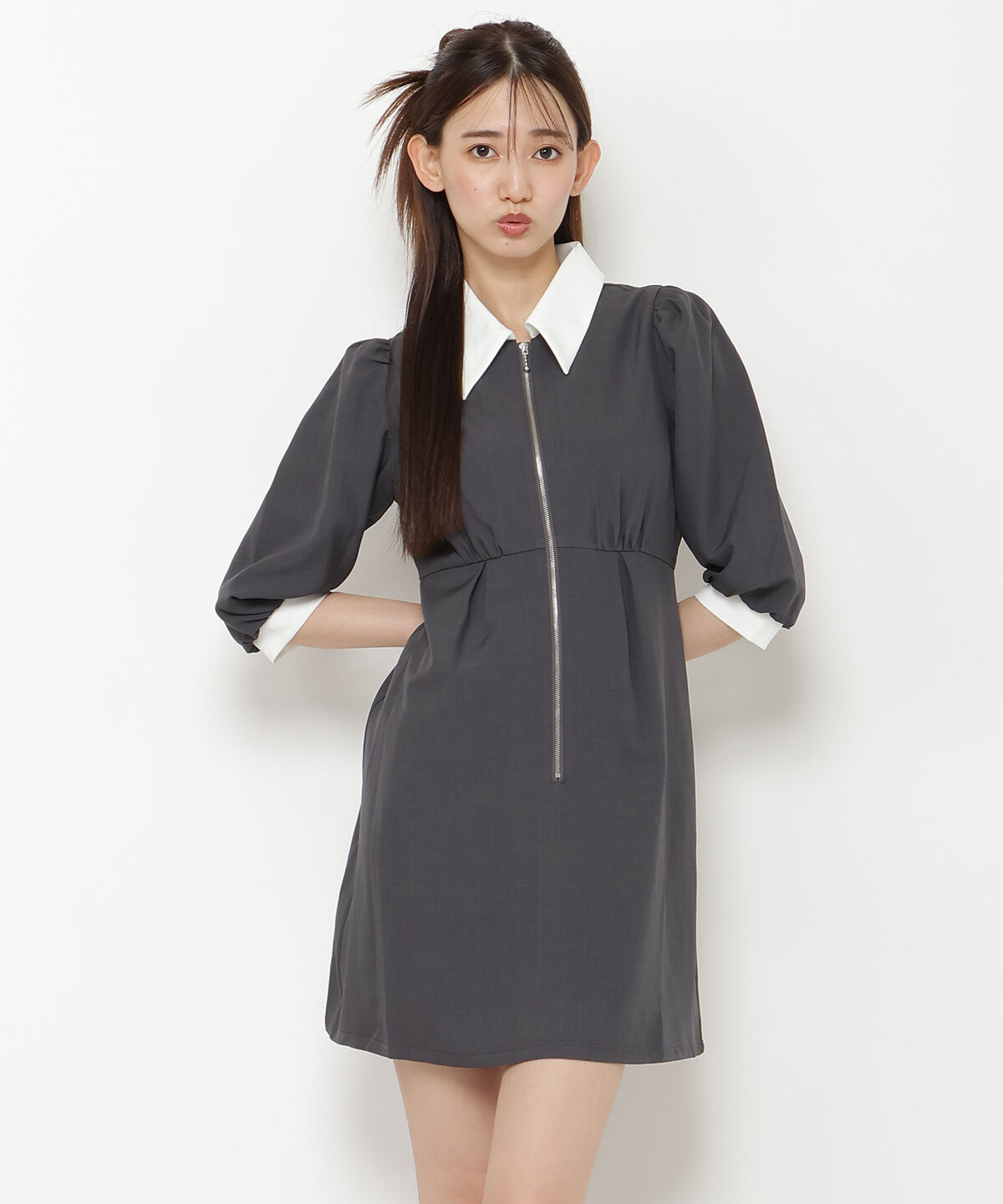 REDYAZEL「バイカラーフロントジップミニワンピース」|ワンピース|