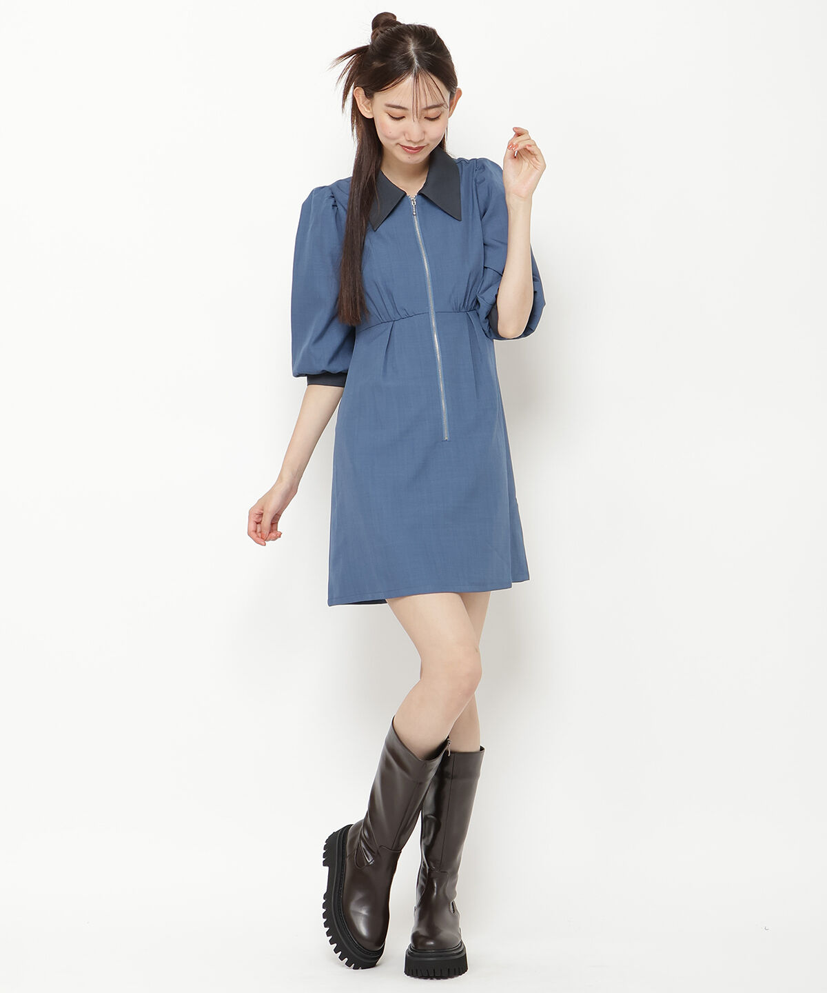 REDYAZEL「バイカラーフロントジップミニワンピース」|ワンピース|