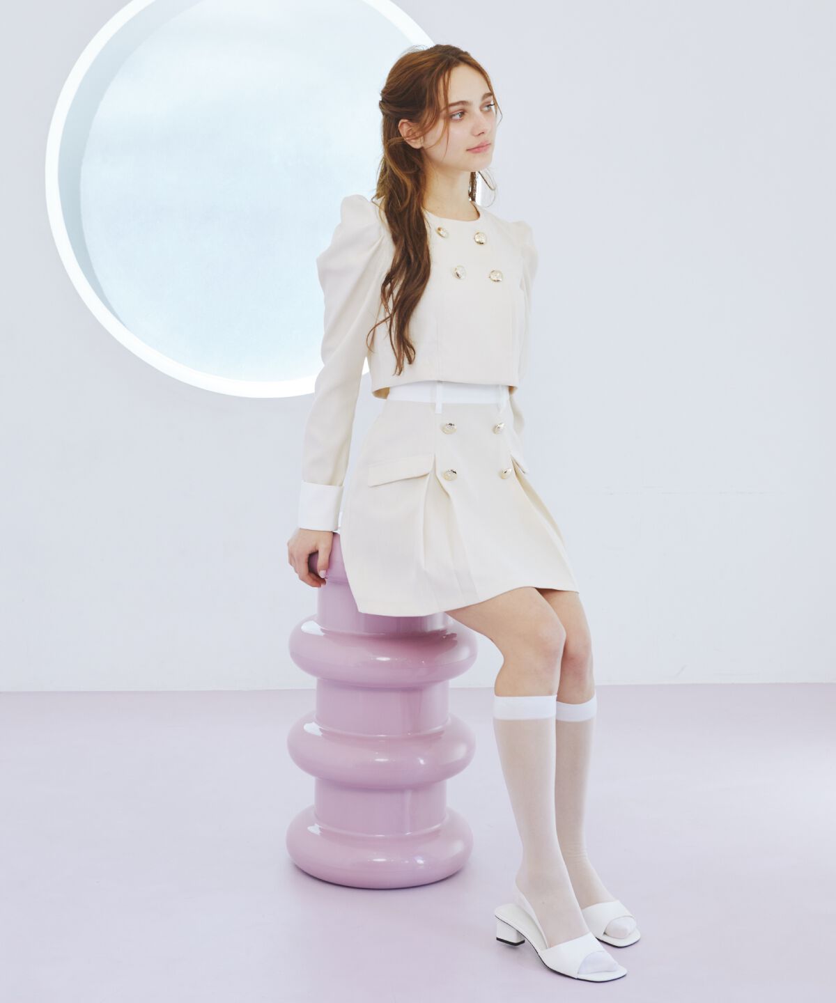 REDYAZEL「ダブルボタンバイカラージャケット」|ノーカラージャケット|