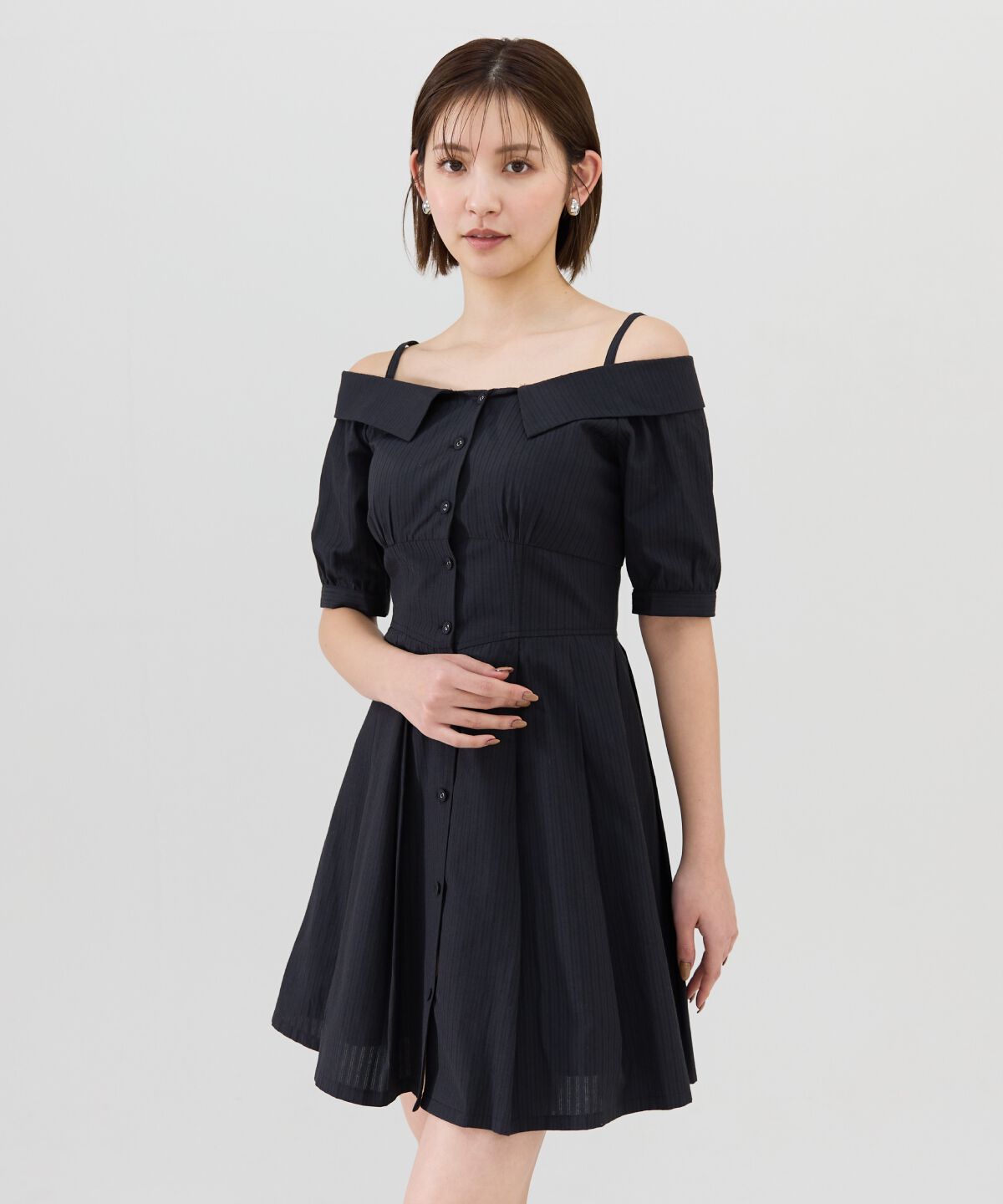 REDYAZEL「ストライプオフショルミニワンピース」|ワンピース|