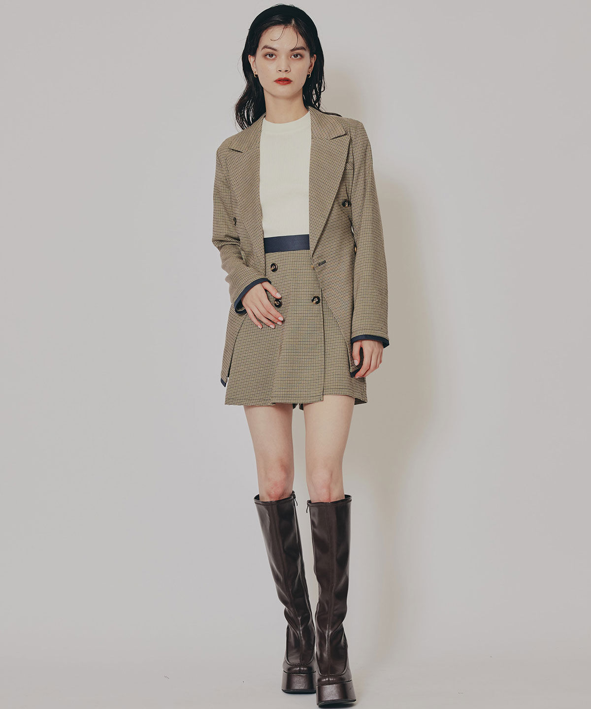 REDYAZEL「グレンチェックミニラップスカートライクショートパンツ」|台形|