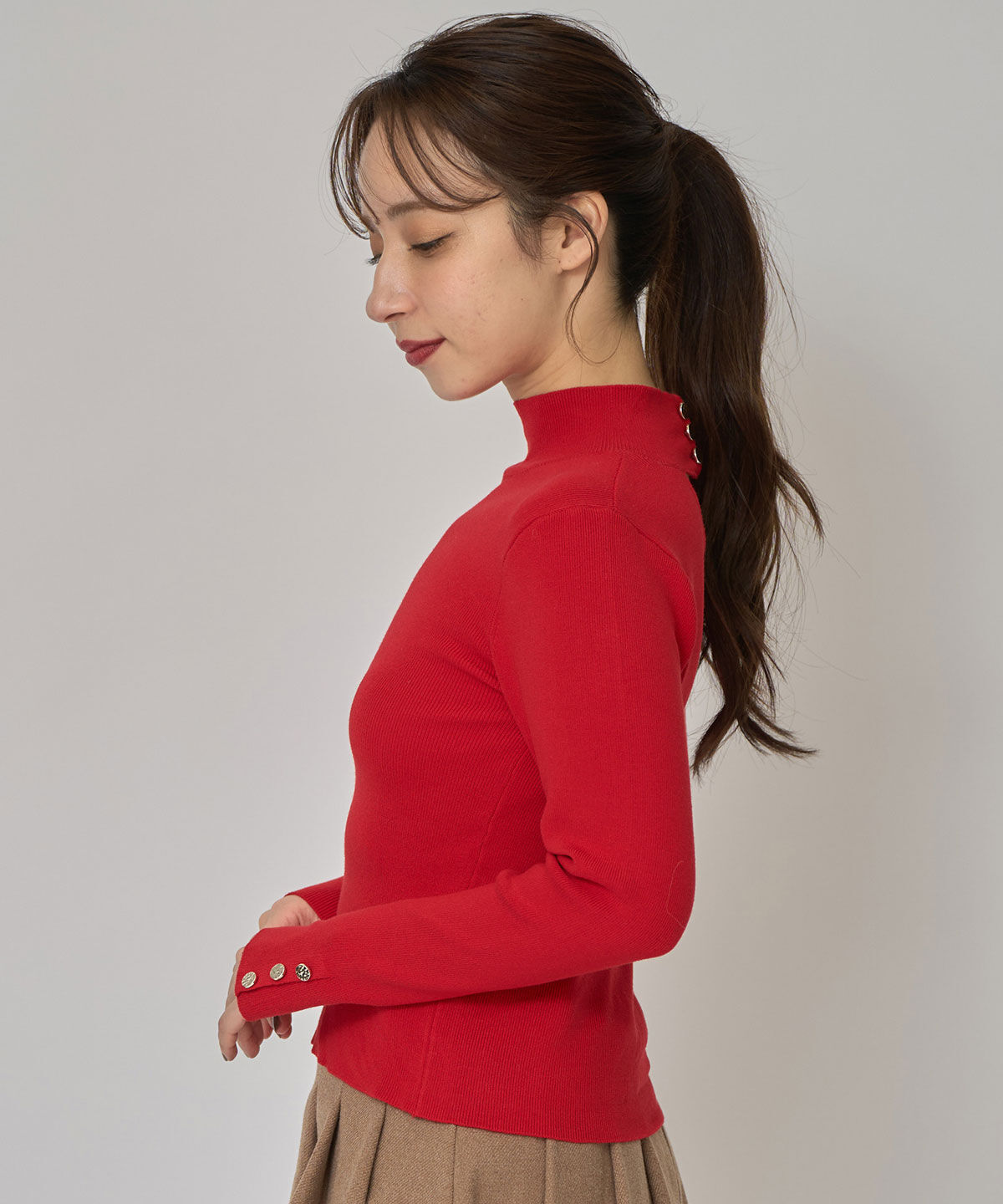 REDYAZEL「2WAYハイネックボタンニットトップス」|ニット・セーター|