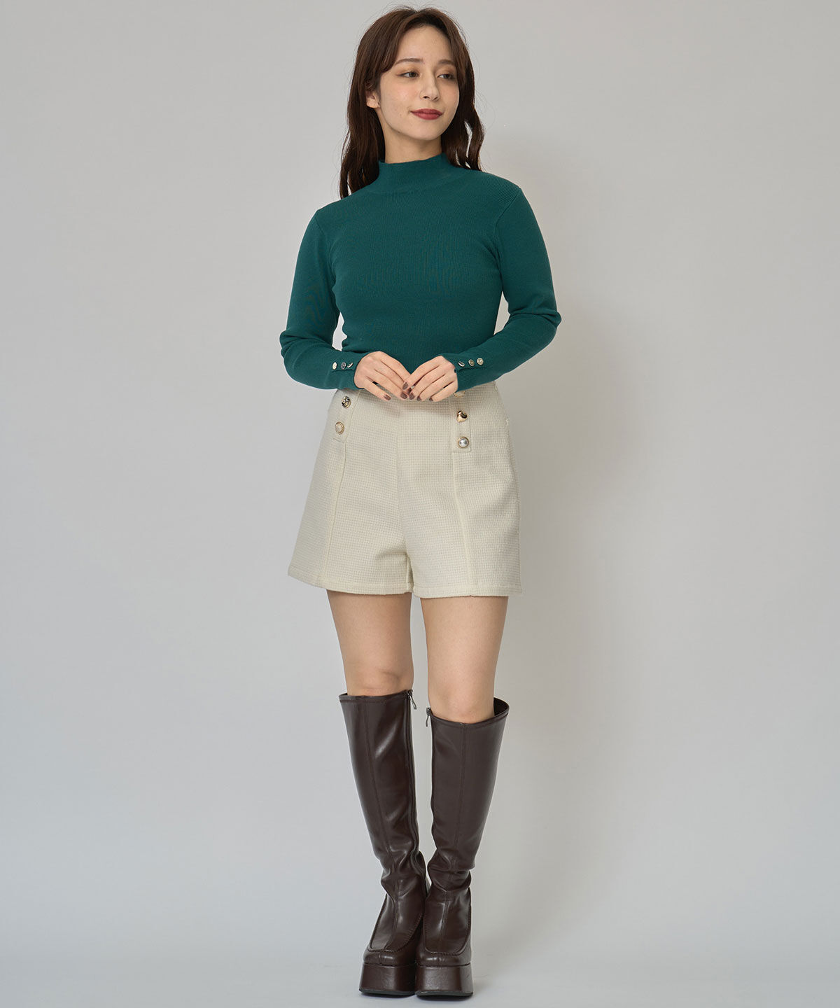 REDYAZEL「2WAYハイネックボタンニットトップス」|ニット・セーター|