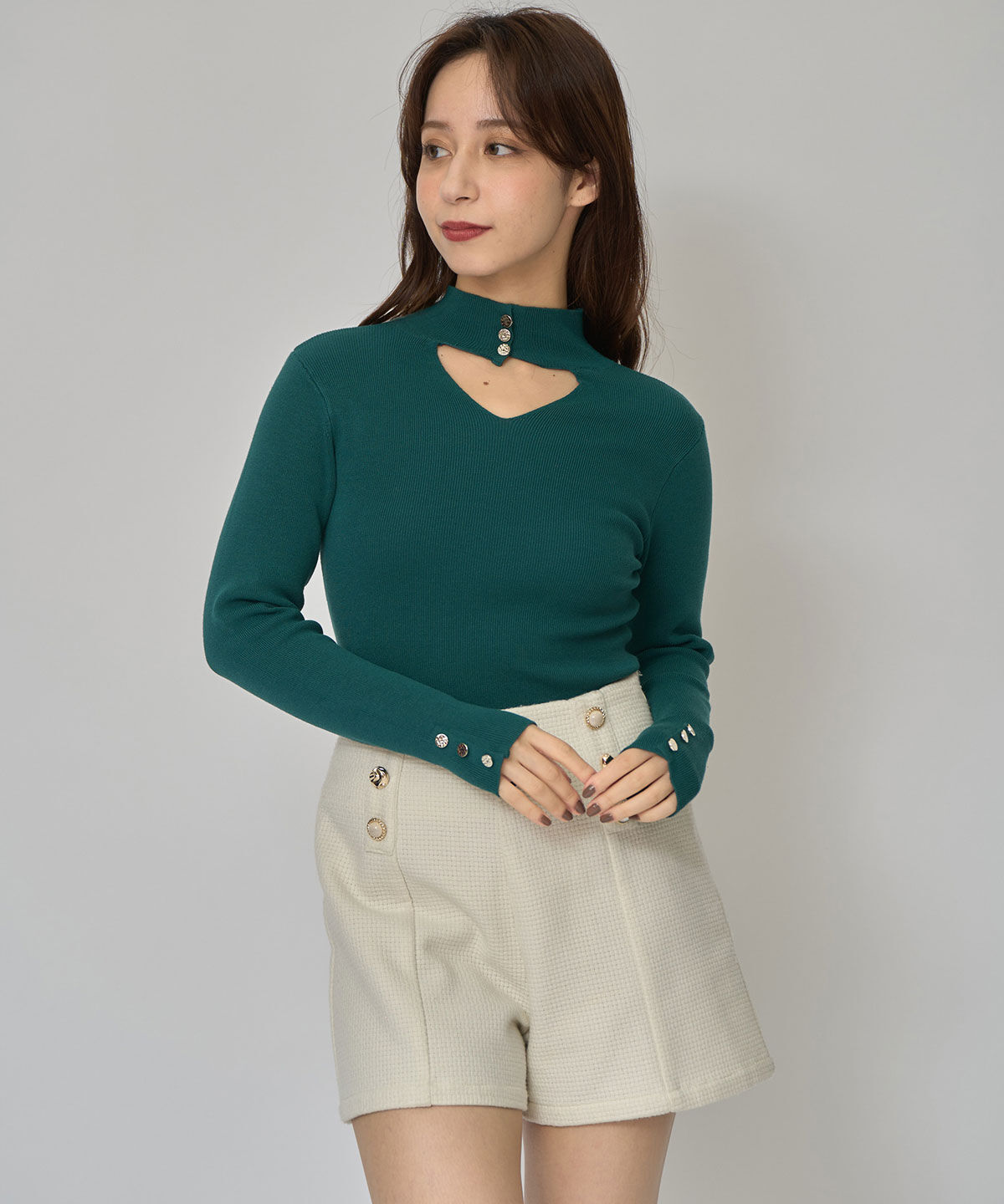 REDYAZEL「2WAYハイネックボタンニットトップス」|ニット・セーター|