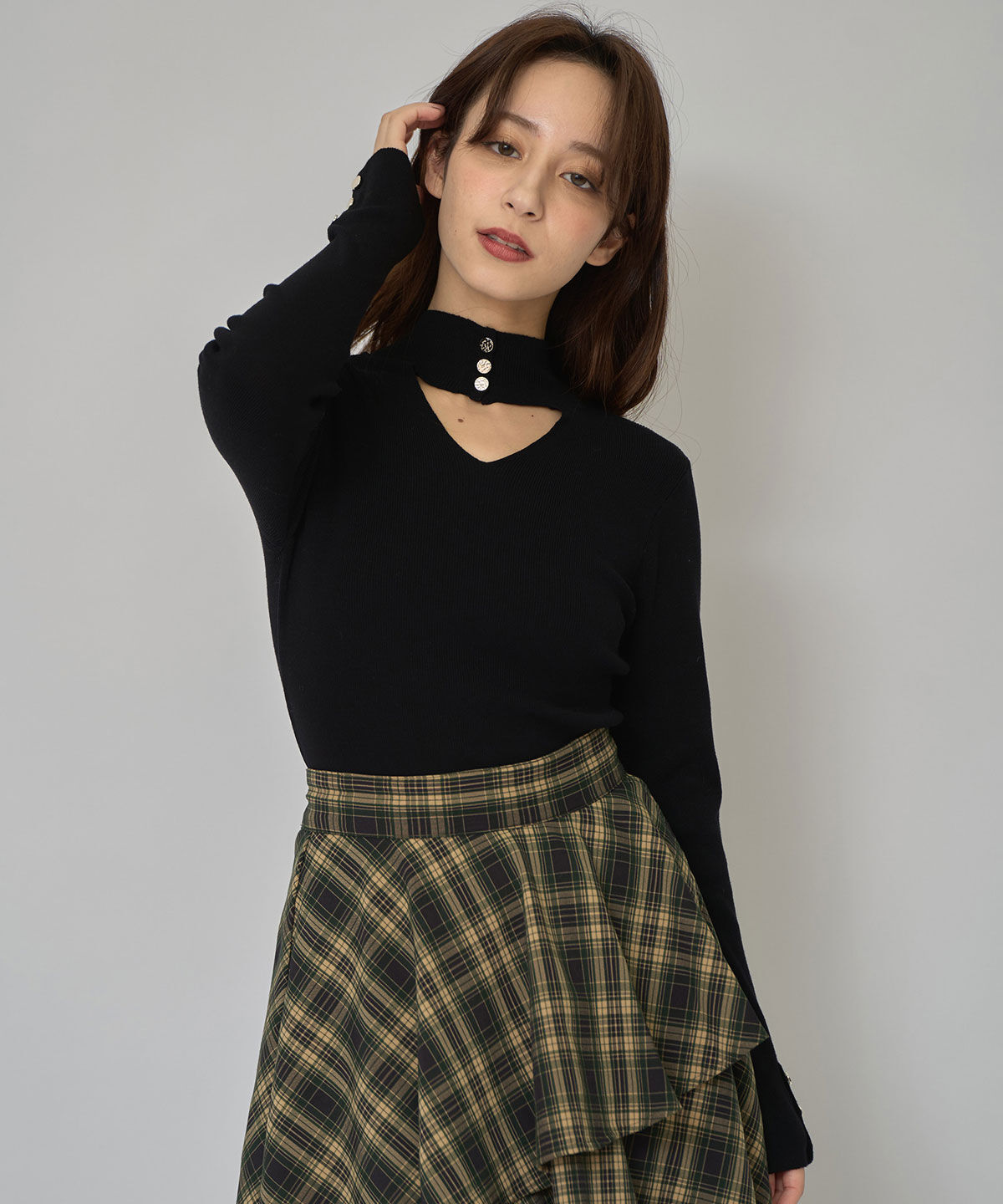 REDYAZEL「2WAYハイネックボタンニットトップス」|ニット・セーター|