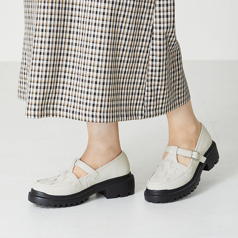 ORiental TRaffic「編み込みTストラップシューズ/31306」|パンプス|WHITE