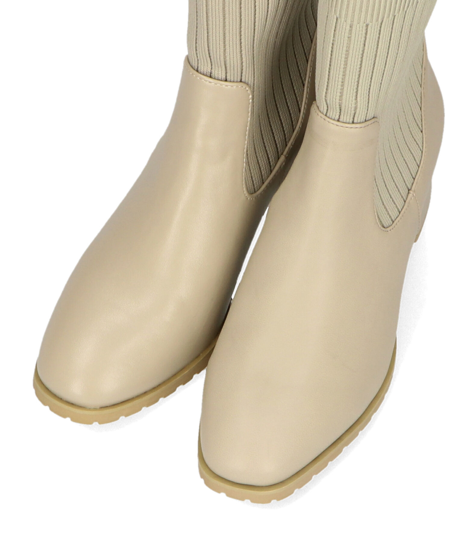 ORiental TRaffic「【 美脚 】スクエアトゥ ニット ヒール ブーツ /31403  足首柔らか ヒール6cm」|ショートブーツ|