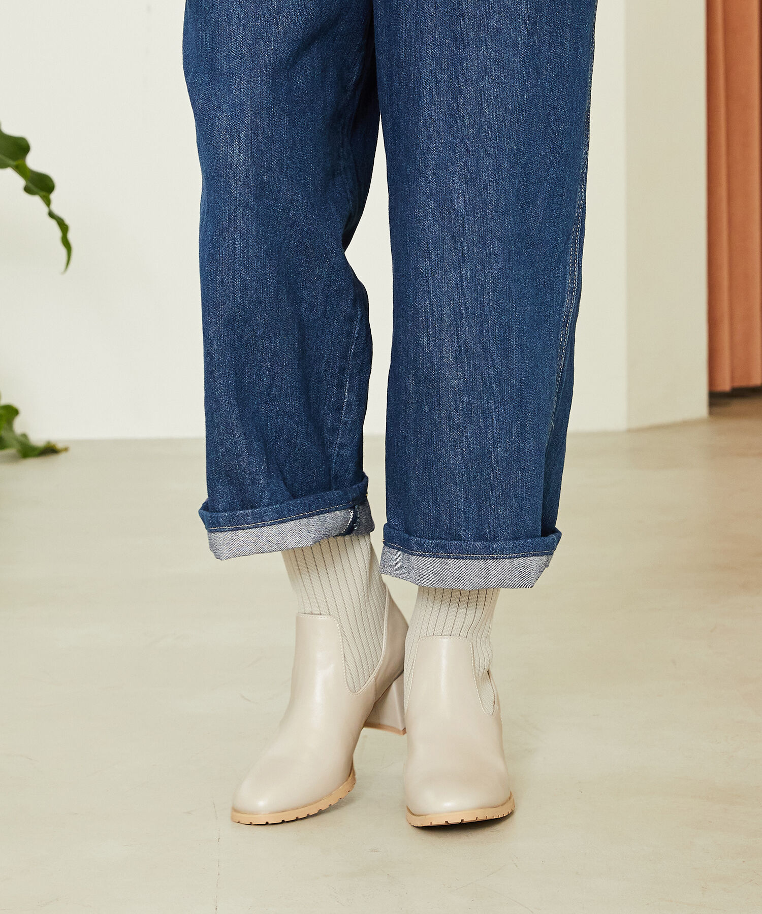 ORiental TRaffic「【 美脚 】スクエアトゥ ニット ヒール ブーツ /31403  足首柔らか ヒール6cm」|ショートブーツ|