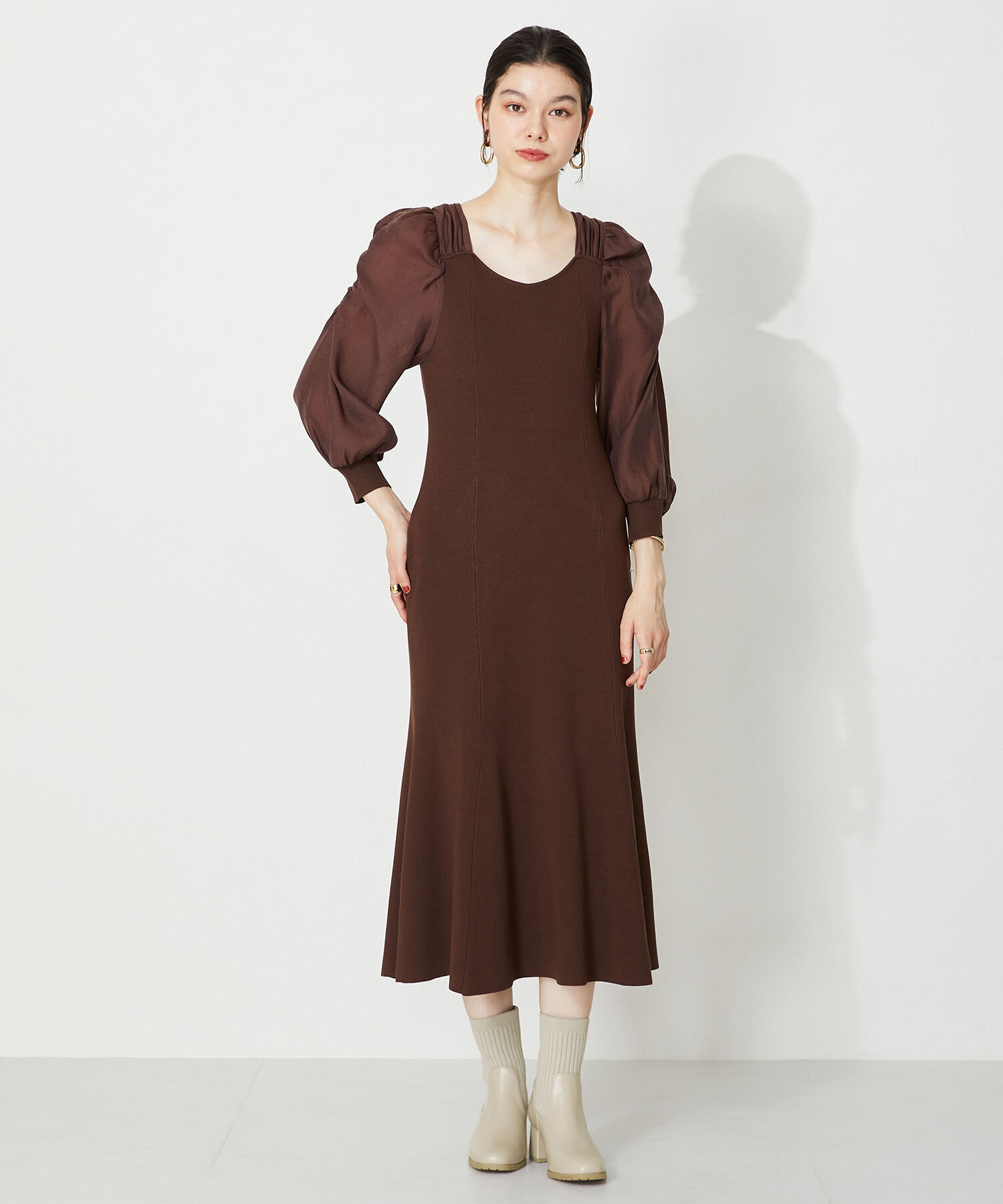 ORiental TRaffic「【 美脚 】スクエアトゥ ニット ヒール ブーツ /31403  足首柔らか ヒール6cm」|ショートブーツ|