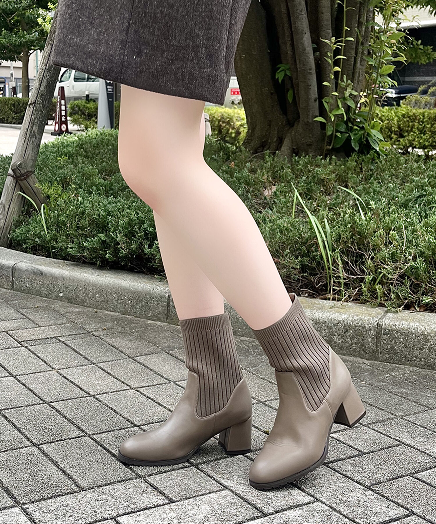ORiental TRaffic「【 美脚 】スクエアトゥ ニット ヒール ブーツ /31403  足首柔らか ヒール6cm」|ショートブーツ|
