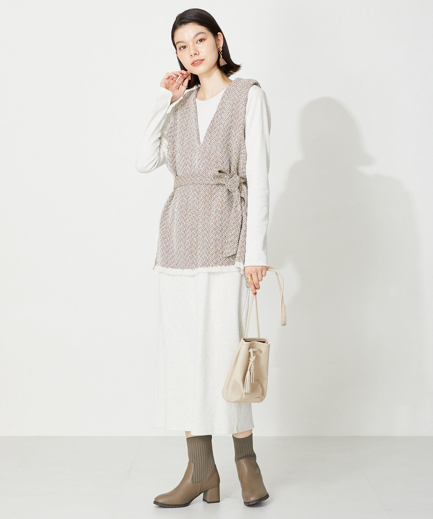 ORiental TRaffic「【 美脚 】スクエアトゥ ニット ヒール ブーツ /31403  足首柔らか ヒール6cm」|ショートブーツ|