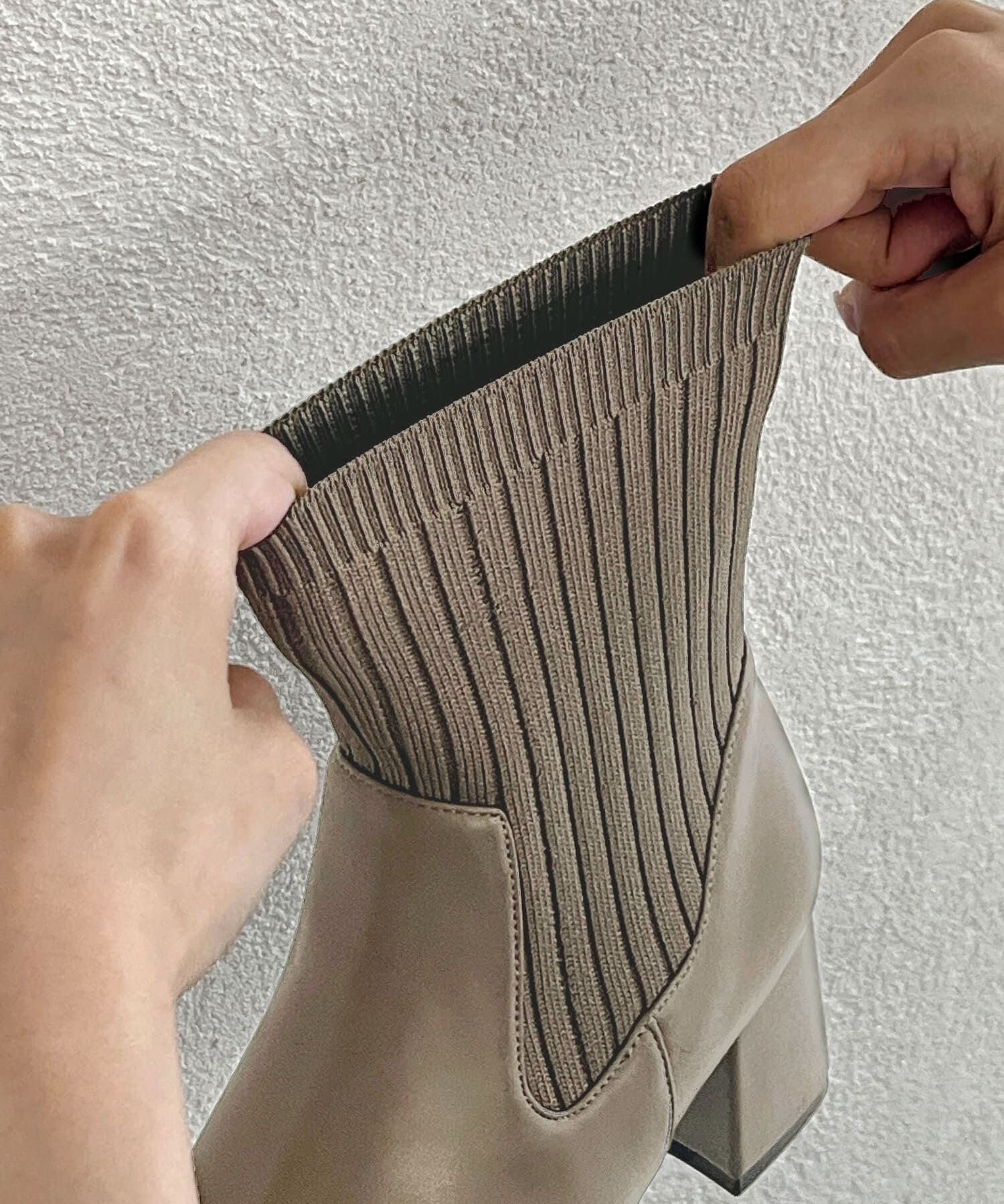 ORiental TRaffic「【 美脚 】スクエアトゥ ニット ヒール ブーツ /31403  足首柔らか ヒール6cm」|ショートブーツ|