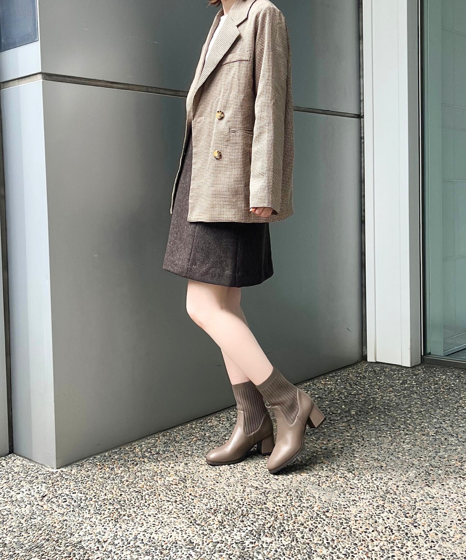 ORiental TRaffic「【 美脚 】スクエアトゥ ニット ヒール ブーツ /31403  足首柔らか ヒール6cm」|ショートブーツ|