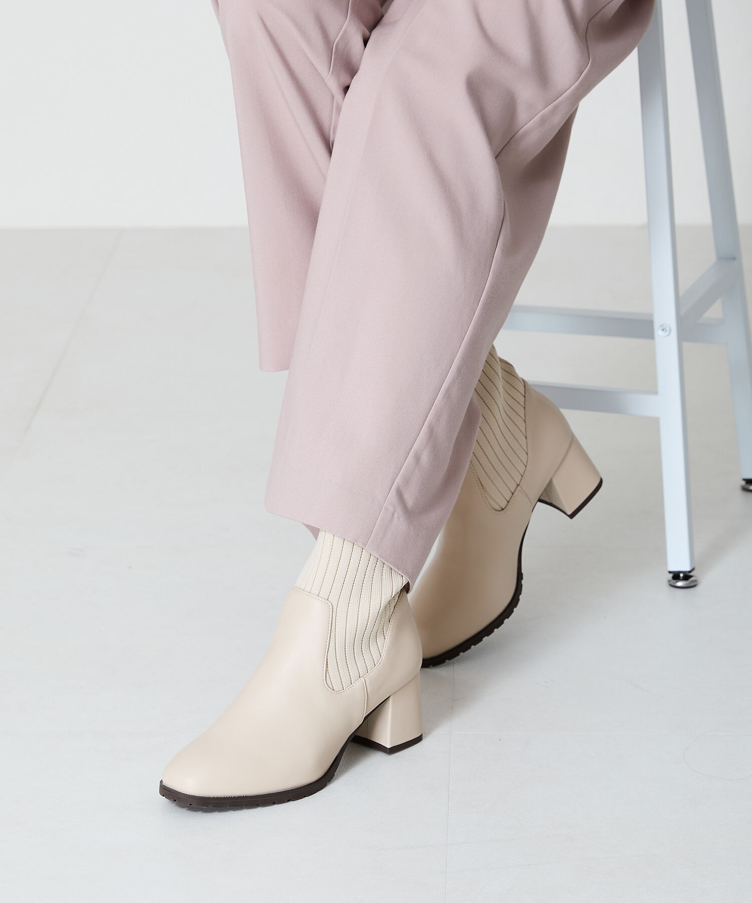 ORiental TRaffic「【 美脚 】スクエアトゥ ニット ヒール ブーツ /31403  足首柔らか ヒール6cm」|ショートブーツ|