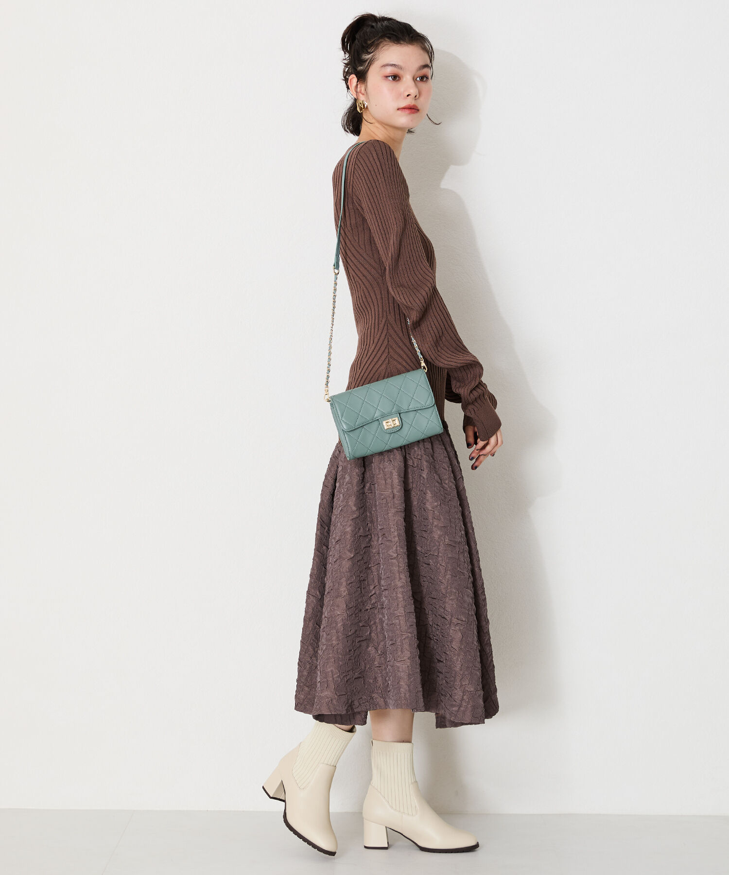 ORiental TRaffic「【 美脚 】スクエアトゥ ニット ヒール ブーツ /31403  足首柔らか ヒール6cm」|ショートブーツ|