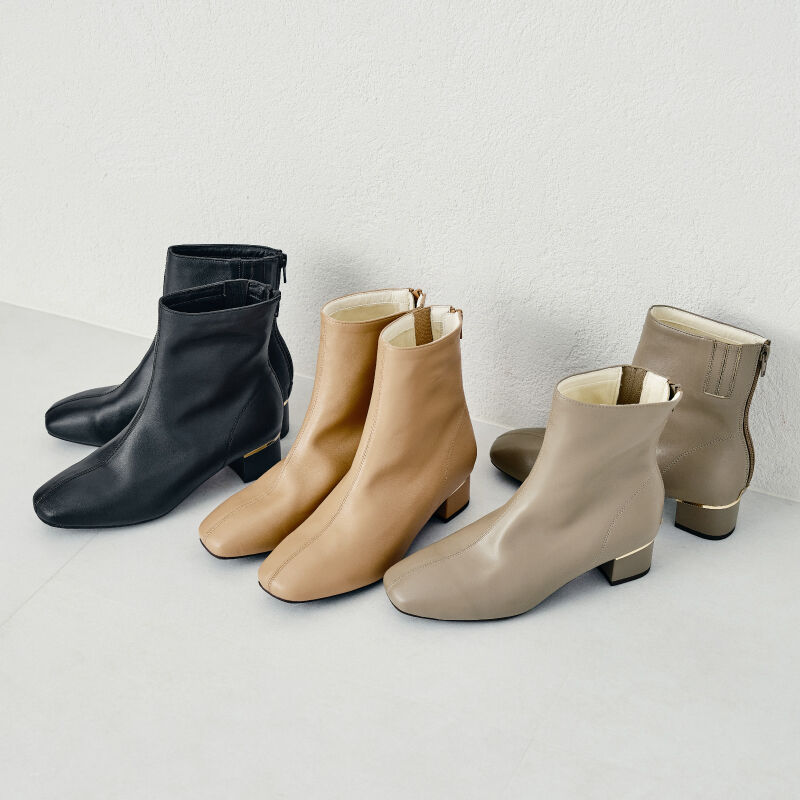 ORiental TRaffic「ソフトレザー メタリックライン ブーツ /31409 柔らかい 履き口に隠しゴム付き」|ショートブーツ|