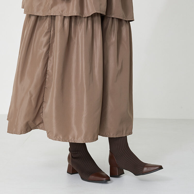 ORiental TRaffic「切替 ニット ヒールブーツ /31407 柔らかい ストレッチ」|ショートブーツ|BR