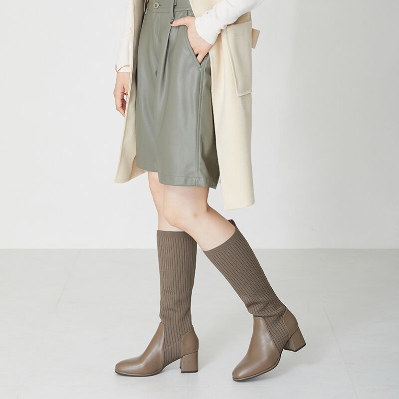 ORiental TRaffic「ニット ロング ヒール ブーツ /31509 太ヒール ヒール6ｃｍ」|ロングブーツ|