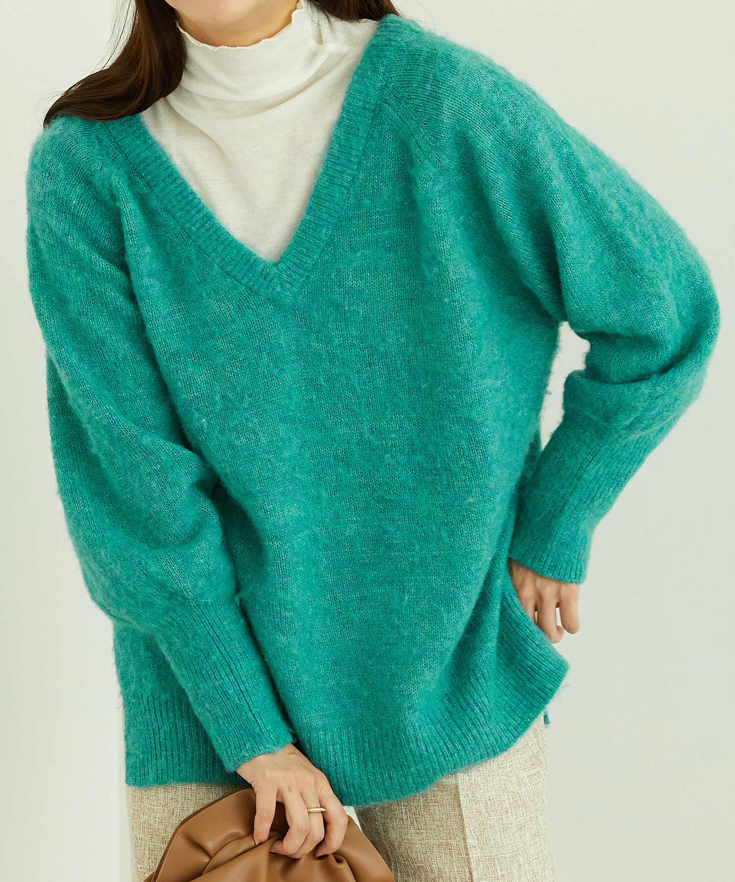 ORiental TRaffic「メランジVネックニットプルオーバー/MO33N06」|ニット・セーター|GREEN